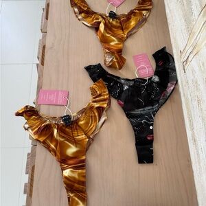 100% Mulberry Silk Stylish Women's Panties Set - Gold and Black